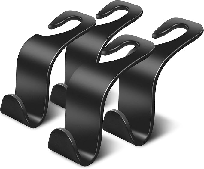 DOSAYA Car Seat Headrest Hook 4 Pack - Universal Auto Seat Hook Hanger Storage Organizer Holder (Black)
