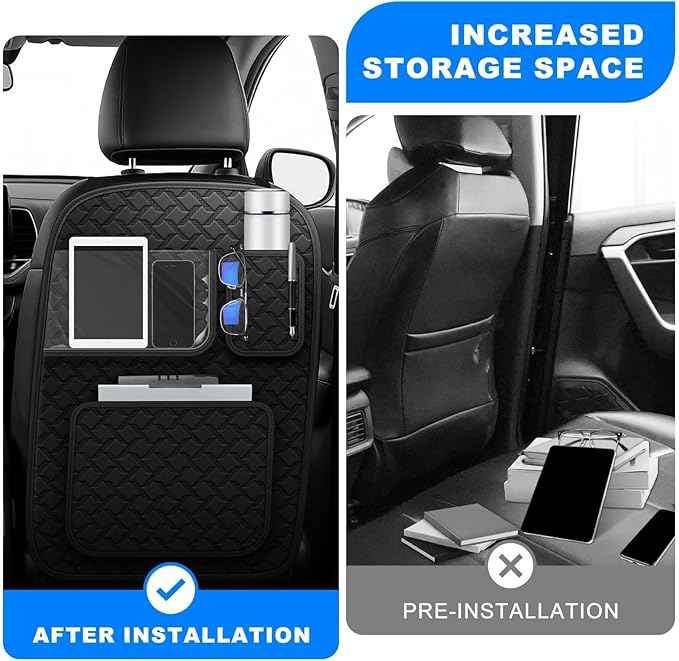 NUWQICD Back Seat Protector 2 Pack Fit For Chevy Equinox Car Kick Mats with Touch Screen Tablet Holder Storage Organizer Waterproof Dirt Proof Faux Leather Auto Accessories for Kids (1 Pair Black)