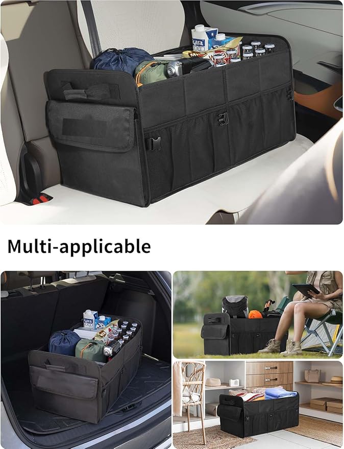 Car Trunk Organizer for SUV, 72L Large Capacity Collapsible Trunk Organizer, Car Organizers and Storage with 4 Pockets, Accessories for Women/Men, Black