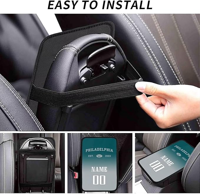 Custom Car Armrest Cover,Add Personalized Name and Number As Gifts for Loyal Football Fans,Auto Center Console Pad Car handrail Box Cushion,Fit for Most Car