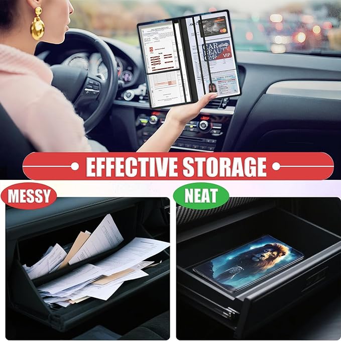 Car Document Holder with Magnetic Shut, Car Registration & Insurance Card Holder, Waterproof PU Leather Glove Box Organizer Vehicle Accessories Driver License for Women/Men, Lion art Pattern