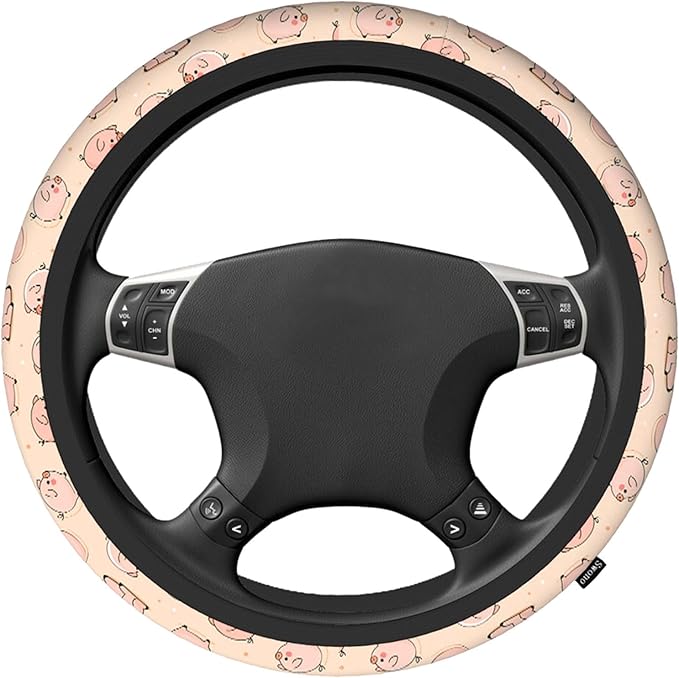 Swono Pig Cute Auto Car Steering Wheel Cover for Women Girls Funny Cartoon Cute Pigs Pink 15 Inch Steering Wheel Protector Case,Fits for Automotive Car SUV Sedans