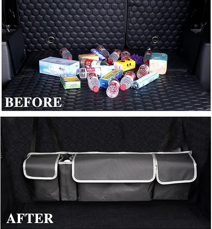 Car Trunk Organizer, Backseat Hanging Organizer with 4 Pockets Waterproof Trunk Organizer and Storage for SUV, Truck, Van, Cargo.