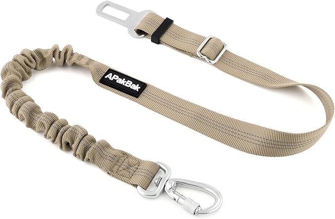 APakBak Dog Seat Belt for Car, Adjustable Dog Car Harness Seatbelt for Small Medium Large Dogs, Heavy Duty Travel Safety Restraint with Locking Aluminum Hook & Reflective Nylon Strap, Beige