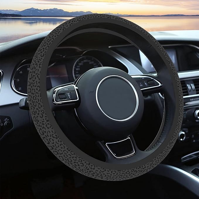 Leopard Print Steering Wheel Cover for Women Men, Anti-Slip Breathable Cute Steering Wheel Protector, Car Accessories Interior, Universal 14" 02/2-15" Fit Auto, Suvs