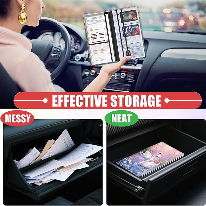 Car Registration and Insurance Card Holder for Women Men, Waterproof PU Leather Glove Box Car Organizer with Magnetic Shut, Vehicle Document Holder for Driver License,Cards, Swan Oil Painting