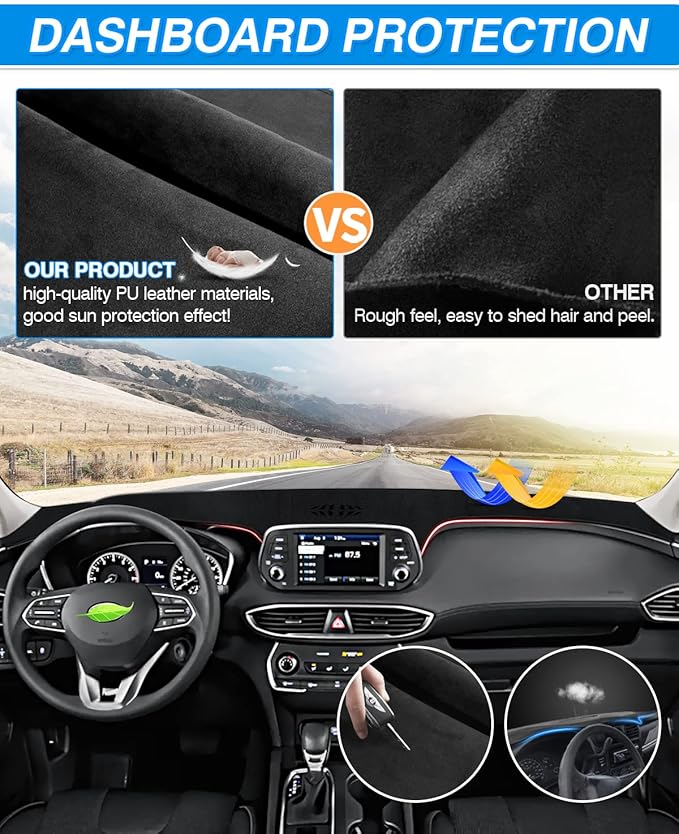 CARTIST Dashboard Cover Custom Fit for Hyundai Santa Fe 2019 2020 2021 2022 2023 Accessories Dash Cover Mat Pad Black （Without HUD）