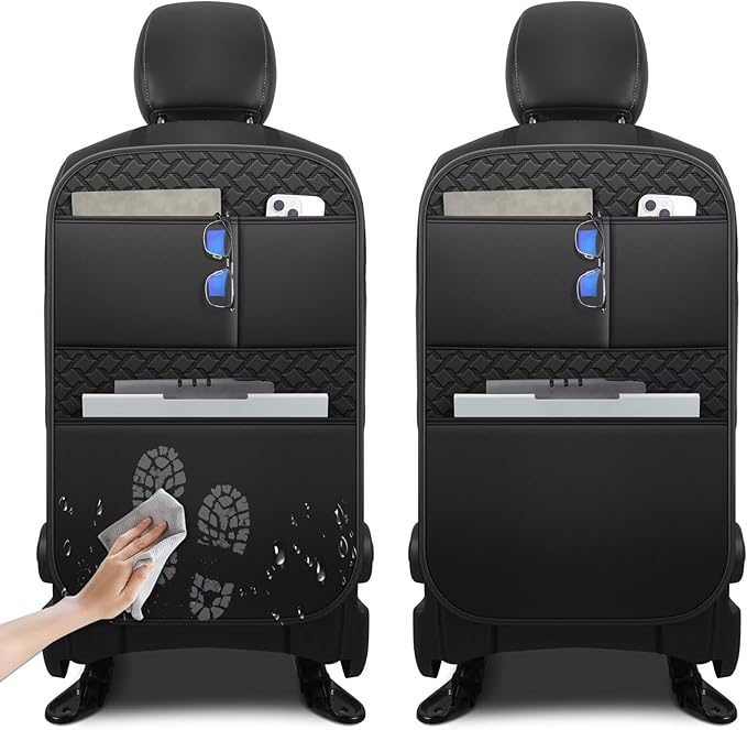 Ahsrnl Back Seat Protector 2 Pack Fit for Acura MDX Car Kick Mats for Kids Upgraded Version with Storage Organizer Waterproof Dirt Proof Faux Leather Auto Accessories (Black)
