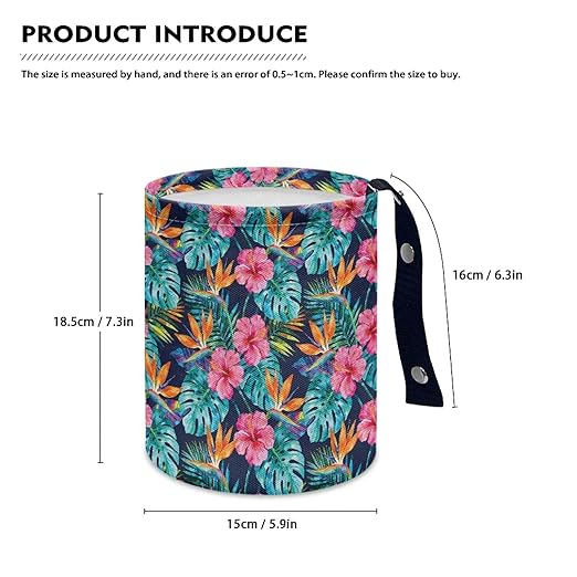 Tropical Floral Portable Dustbin Bin Waste Basket Palm Leaves Car Accessories Interior Collapsible Universal for Car SUV Trucks