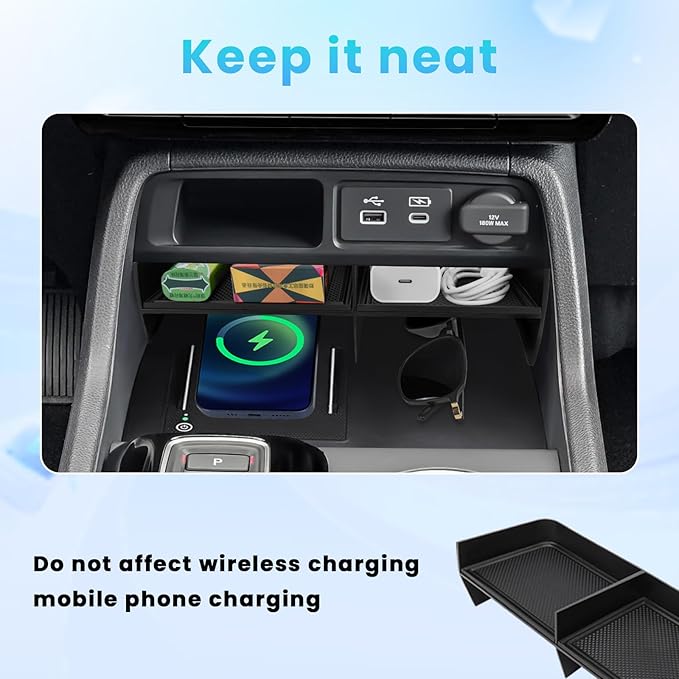 Neepiar 3PCS Center Console Organizer Compatible with 2023-2026 Honda Pilot 2026 Honda Passport Hidden Storage Tray Armrest Storage Tray Insert Divider Slot Box Secondary Interior Accessories