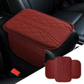 Car Center Console Cover, 11.8"×6.7" Leather Armrest Cover for Cars, Multifunctional Auto Armrest Cushion Pad with Storage Pocket, Universal Arm Rest Protector Car Accessories (Wine Red)