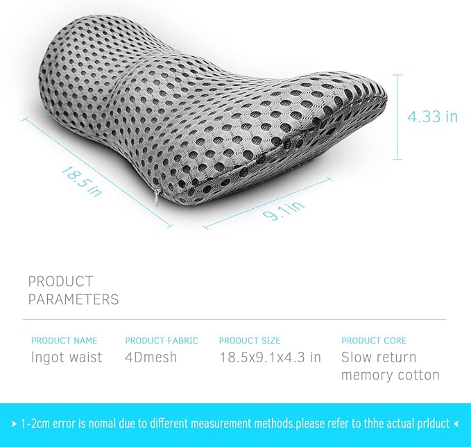 Panduo Lumbar Support Pillow for Office Chair, Memory Foam Lumbar Pillow for Lower Back Pain Relief (Grey)