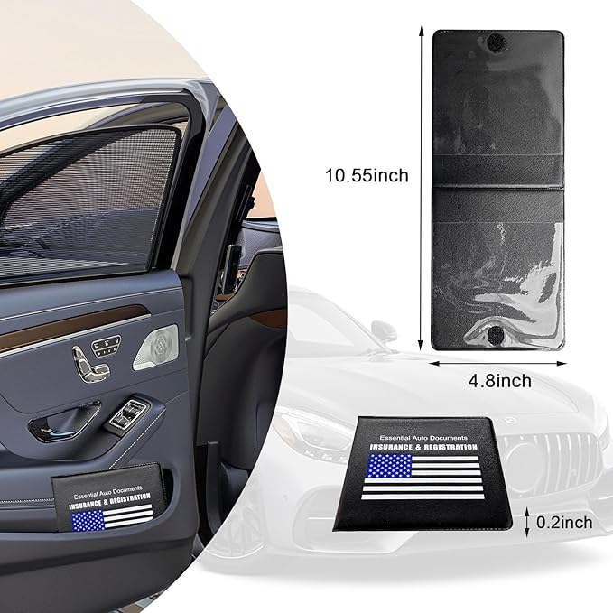 Ziciner Car Registration Insurance Holder, 2Pack Essential Auto Card Document Glove Box Organizer with Touch Fastener, Vehicle Interior Accessories Perfect for Most Car, Truck, SUV (Black/Blue Flag)