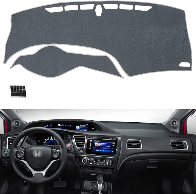 TUCAREST Dash Cover Fit for 2012 2013 2014 2015 Ho-nda Civic Nonslip Dash Cover Board Mat Sunshade No-Glare and Slip Pad Carpet Sunshield Protector Flannel Grey