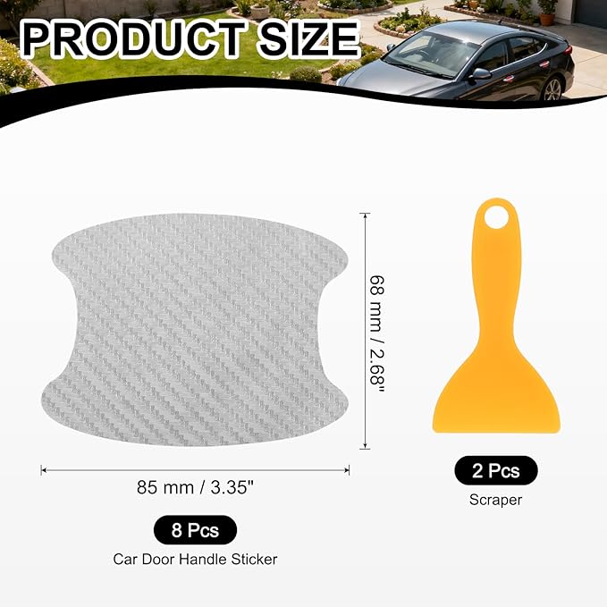 PATIKIL 2.68" x 3.35" Car Door Handle Sticker, 8Pcs Carbon Fiber Anti-Scratches Vehicle Door Cup Protector with Scraper Auto Door Handle Protective Film for Cars Trucks RV SUV, Silver
