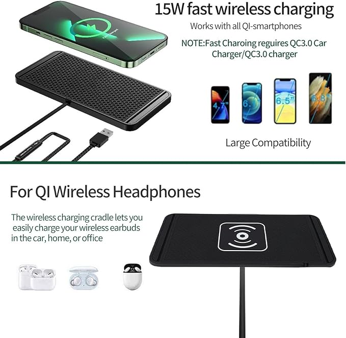 Dpofirs Car Wireless Charger Pad, 20W Fast Wireless Car Charger Mat for Phones & Earphones