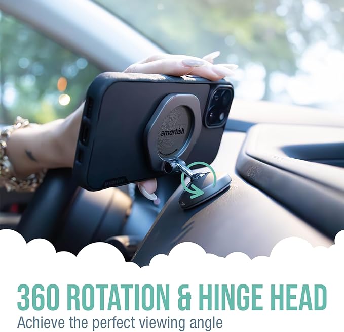 Smartish® MagSafe Mountaineer Car Mount - Compatible w/Apple iPhone 17/16/15/14/13 - Magnetic Stick on Adhesive Phone Holder - Extra Strength Magnet for Apple Accessories - Drive Me Grayzy