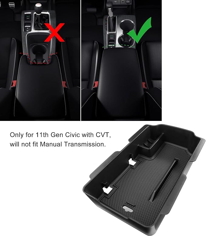 Thenice for 11th Gen Civic Armrest Storage Box Insert Tray Glove Box Organizer for Honda Civic 2022 2023 2024 2025 2026 with CVT