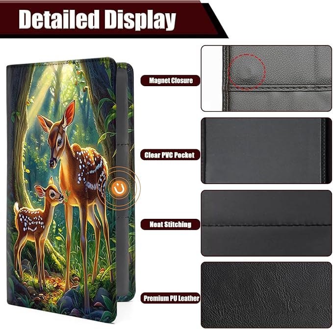 Yuxcfhjfe Car Document Holder with Magnetic Shut, Car Registration and Insurance Card Holder, Vehicle Glove Box Organizer Documents, Driver License, Auto Paperwork Organizer Wallet, Cute Deer Pattern