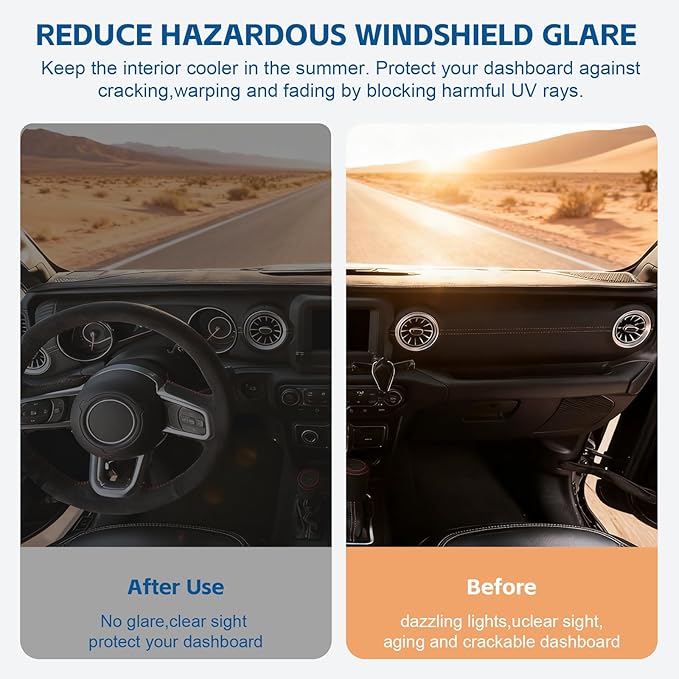 Dash Cover Mat Fit for Jeep Wrangler JL 2018 2019 2020 2021 2022 Gladiator 2020 2021 2022 Sahara Rubincon Accessories,Non-Slip Flannel Dashboard Cover Mat Sunshield Protector Sunshield Glare