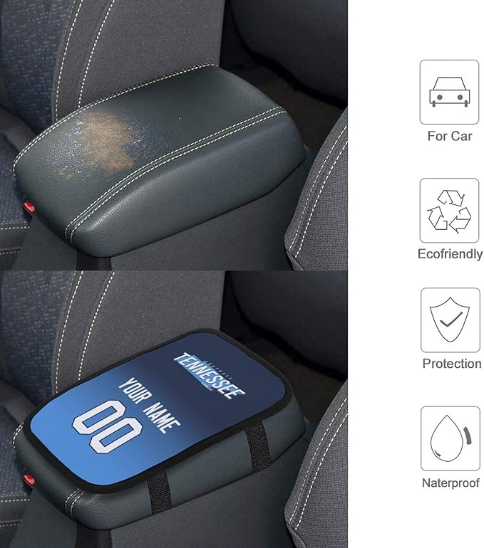 Custom Football Car Armrest Covers Universal Auto Center Console Pad Car handrail Box Cushion Personalized Add Name & Number Fans Gift Fit Suit for SUV Truck Sedan Van
