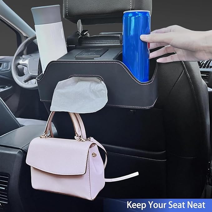 3-In-1 Car Backseat Organizer, 2026 New Multifunctional Car Seat Back Storage Box with Hooks and Phone Holder, Car Cup Holder Organizer for Hold Phone, Snacks, Drinks, Handbag (Orange)