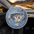 Funny Cat Sun Shade for Car Steering Wheel Heat Resistant Steering Wheel Cover Sunblock Cover 17" Reflector Protector Universal for Most Cars SUV Truck