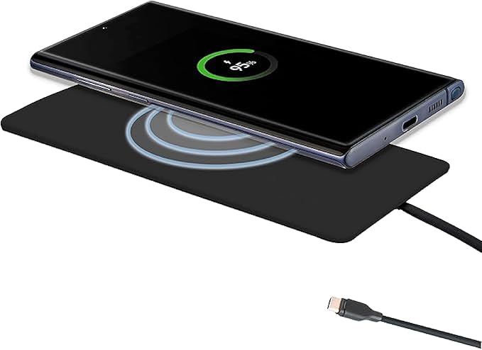 IJS Ultra Slim Wireless Charger Up to 15W Max Fast Charging Pad Compatible for Apple, Samsung Devices, Smart Phone Charger - Adapter Not Included
