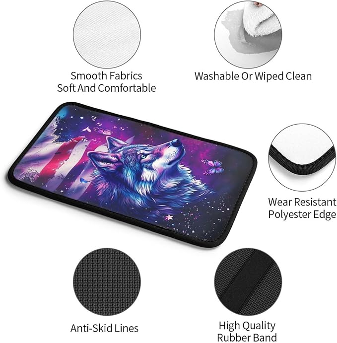 Universal Car Center Console Cushion Pad, Purple Wolf Flag Soft Waterproof Car Center Console Cover Auto Armrest Seat Box Cover Protector for Most Vehicle SUV Truck Car