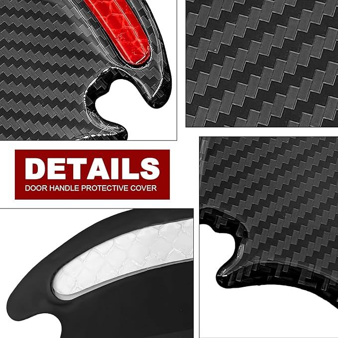 8PCS Universal Car Door Handle Protector Sticker - 3D Carbon Fiber Anti-Scratch Cover, Self-Adhesive & Non-Marking Reflective Safety Strips, Paint Protection Film(Red)