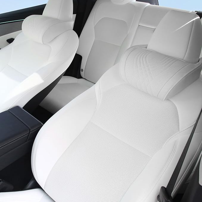 Dapucarin Car Headrest Memory Foam Neck Pillow for Driving with Leather Cover Soft Comfortable Seat Head Pillow Cushion for Most Cars SUV Sedan Home Office, White, 2PC