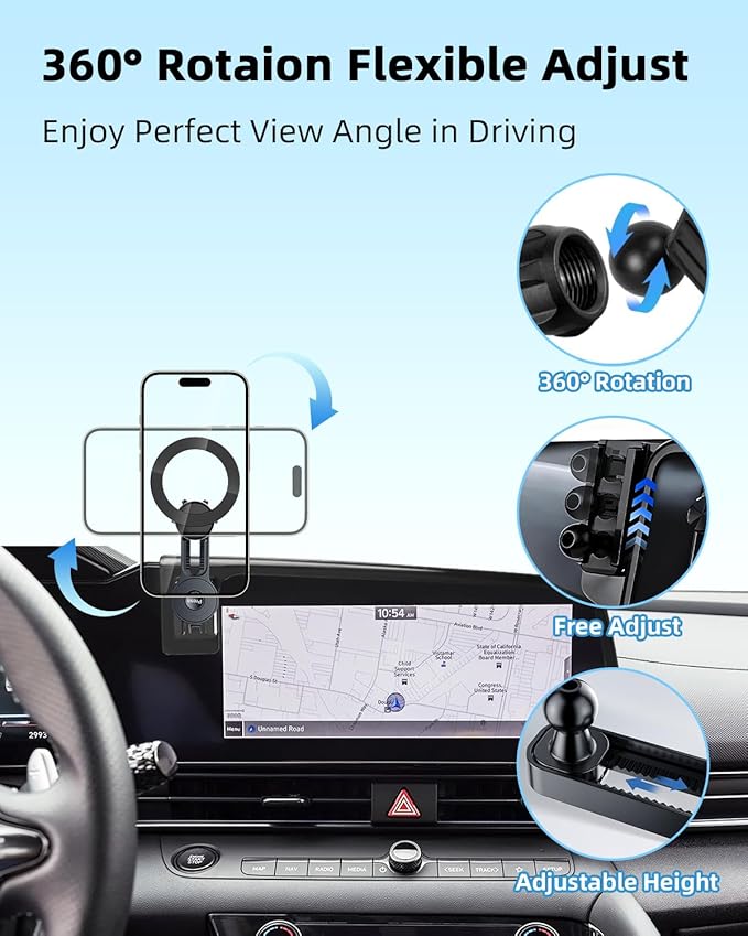 PZK Car Phone Holder for Hyundai Elantra 2021-2025 SE/SEL/Sport/Limited/N Line Accessories Custom 8-Inch/10.25-Inch Screen Car Phone Mount Compatible with Magsafe 360° Rotating Extension Rod