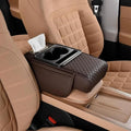 Multifunctional Pu Leather Car Armrest Box Mat, 5-in-1 Waterproof Car Armrest Organizer, Car Armrest Cushion Heightening Pad with Cup Holder, Tissue Boxes for Most Cars (Coffee-B)
