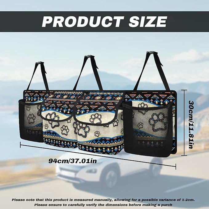 Dreaweet Aztec Car Trunk Organizer Storage Backseat Hanging Organizer Bag Dog Paw Print Car Storage Accessories Waterproof Collapsible Trunk Organizer for SUV Trucks Sedan Van