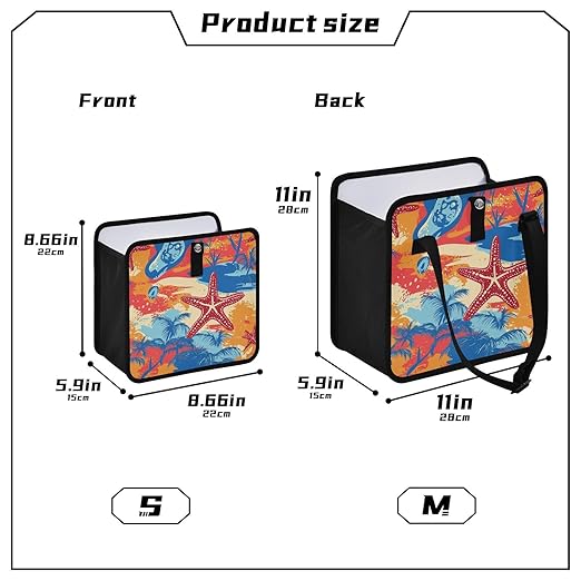 Car Trash Can Organizer Bin with Adjustable Strap for Back Front Seat Console Waterproof Leakproof Collapsible Portable 8.66 Inch Bright Summer Beach Starfish and Palm Tree