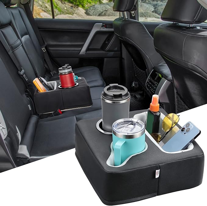 KEMIMOTO Back Seat Cup Holder for Car, Couch Cup Holder, Car Truck Boat Organizer, Couch Sofa Bed Expander Tray Holds Drinks, Snacks, Remote, Cell Mobile Phone (Black)