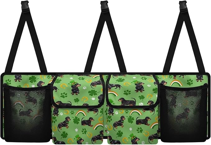 CLOHOMIN St. Patrick's Day Car Trunk Organizer Dachshund Car Trunk Organizers Green Leaf Backseat Hanging Storage Car Accessories Backseat Car Organizer for SUV Trucks Sedan