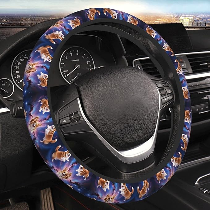 Cute Corgi Space Universal Fit Steering Wheel Cover for Car, Truck, and SUV, Durable Steering Wheel Protection