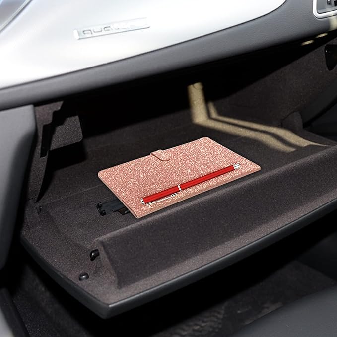 TILDOSAC Car Registration & Insurance Card Holder Leather Auto Glove Box Organizer Document Wallet with Magnetic Shut (Glitter Rose, large)