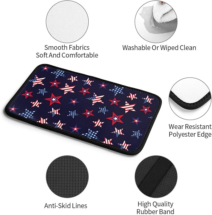 American Flag 4th Of July Red And White Stars Blue Stars Patriotic Auto Center Console Armrest Pad Universal Car Center Console Cover Seat Box Cover For Sedan, Van, Suv, Truck Car Accessorie