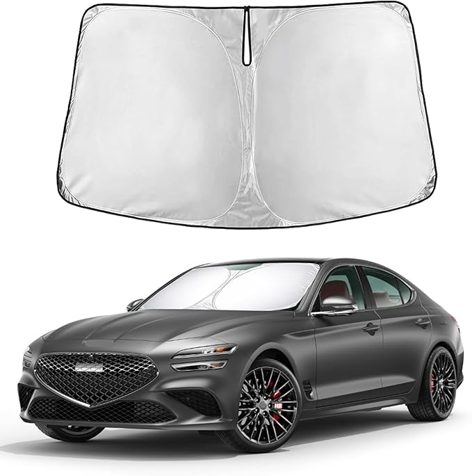 EcoNour Windshield Sunshade for Genesis G90 2017–2022 | Custom Fit Front Window Sun Shade | Blocks Harmful UV Rays & Reduces Heat | Foldable Sun Visor with Storage Pouch