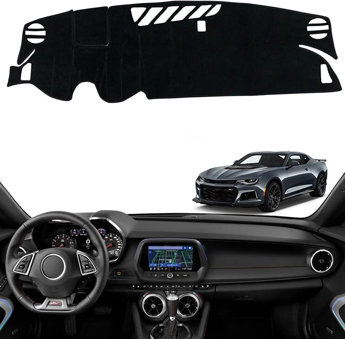 Non-Slip Dash Cover Dashboard Cover Mat Custom Fit Center Console Cover Sunshield Protector Pad Compatible with Chevy Chevrolet Camaro RS 2016 2017 2018-2024 Accessories Pad (Black Trim)