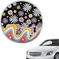 Groovy Hippie Flower Pattern Steering Wheel Sunshade Cover Fit Most Truck Van Car SUV Steering Wheel UV Reflector Shade Cover Sun Protection Car Interior Accessories