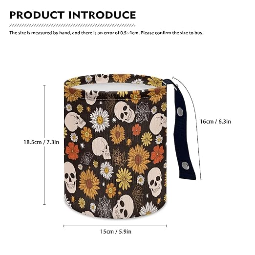Brosoneto Halloween Gothic Skull Car Trash Bag Portable Garbage Bin Hippie Daisy Retro for Car Front Seat, Back Seat, Floor, Easy to Clean Car Garbage Accessory Car Interior Decoration