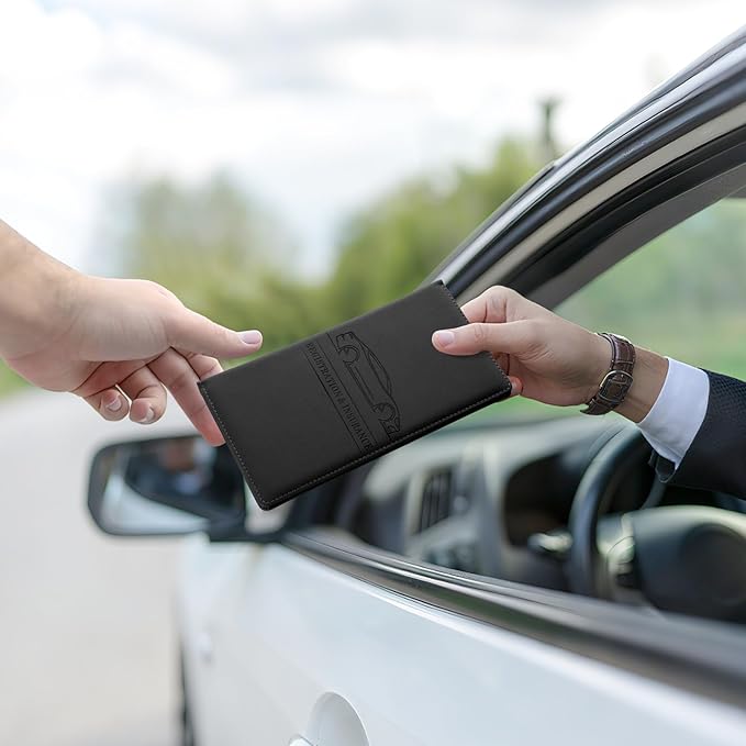 JUSTTOP 2Pack Car Registration and Insurance Holder,Car Document Holder for Cards License with Magnetic Shut,Vehicle Glove Box Car Organizer for Documents, Cards, License(Black)