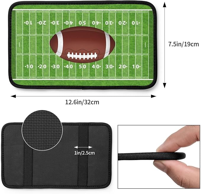 American Football Center Console Cover Pad, Rugby Field Car Armrest Seat Box Cover Cushion Universal for Most Vehicle SUV Truck, Car Interior Accessories Decor, Protect from Pet Claws & Dirt