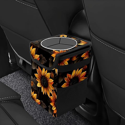 GVGHIDZ Car Trash Can – Multi-Purpose, Lightweight and Portable with Durable Water-Resistant Coating, No Installation Required, Practical and Ample Capacity, Variety of Colors.Beautiful Sunflower