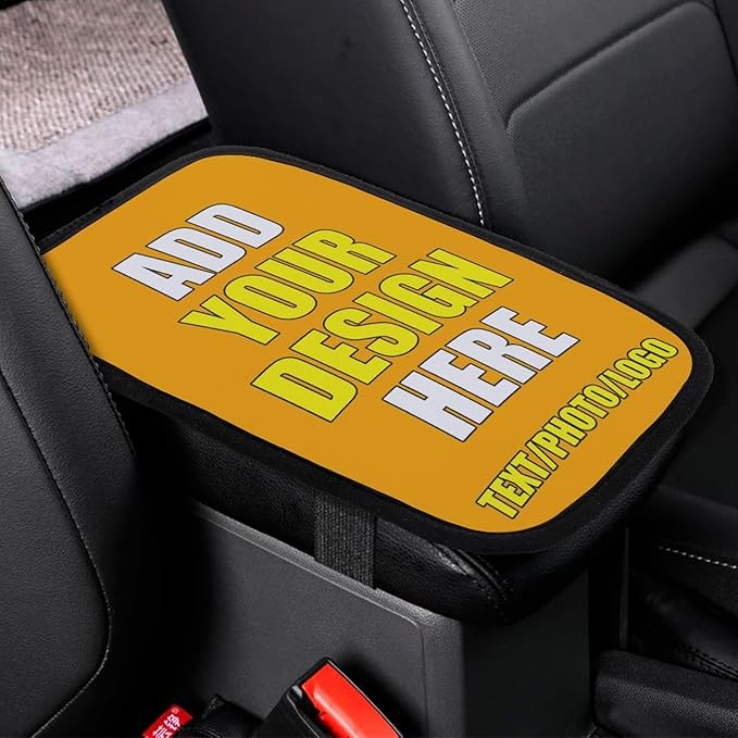 Custom Auto Center Console Pad Car Armrest Seat Box Cover Design Your Own Photo Text Logo Universal Fit Car Decor Handrail Box Arm Rest Cushion Lid, 7.9"x11.8", Orange