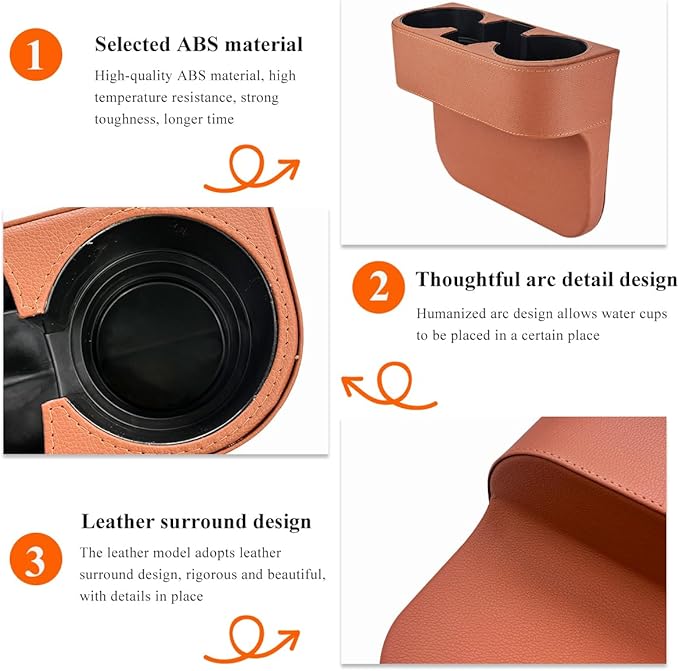 Car Cup Holder Gap Filler Organizer, Multifunctional Auto Front Console Gap Filler with Cup Holder, Leather Extra Cup Holder Storage Box for Car Truck SUV, Car Accessories (Brown)
