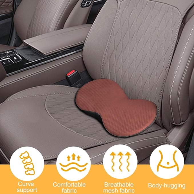 Car Seat Cushion, Memory Foam Sciatica & Lower Back Pain Relief Vehicle Chair Pillow for Driving, Breathable Automotive Seat Support Pad, Universal for SUV Sedan Truck (Brown)